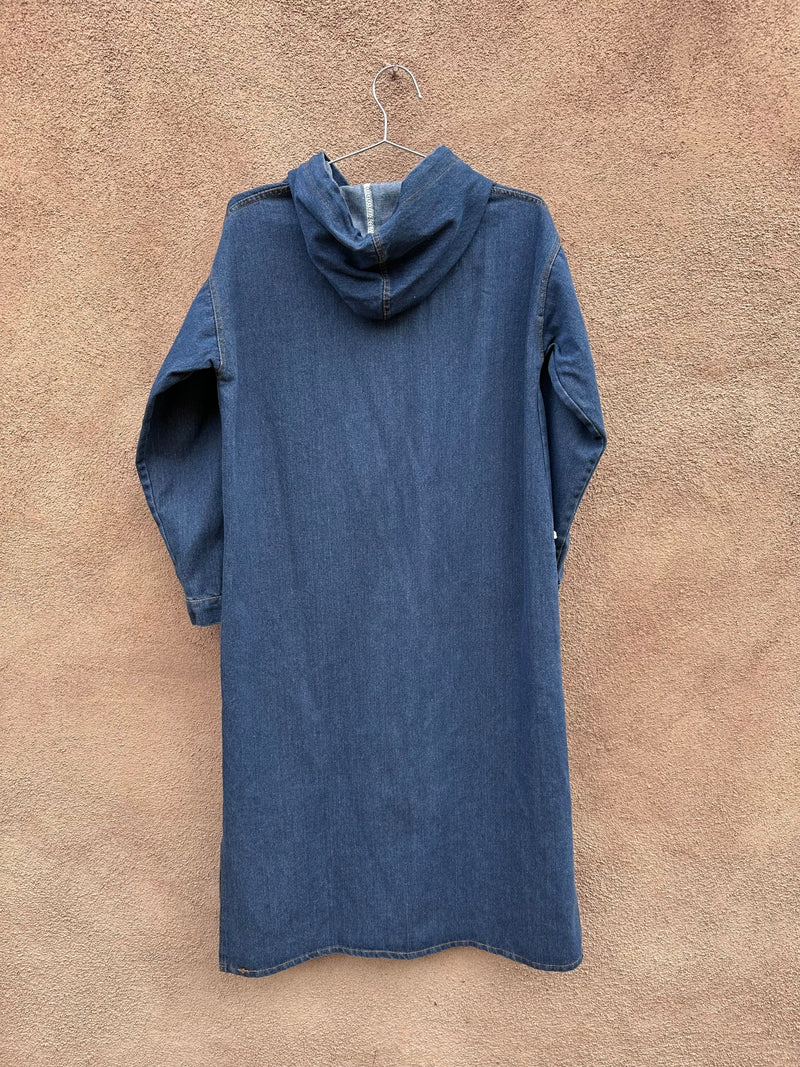 Hooded Button Up Denim Coat - Long