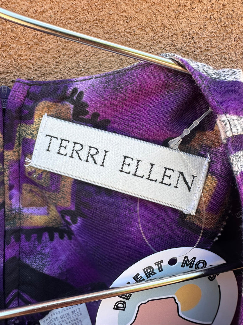 Terri Ellen Purple Southwest Style Belted Dress