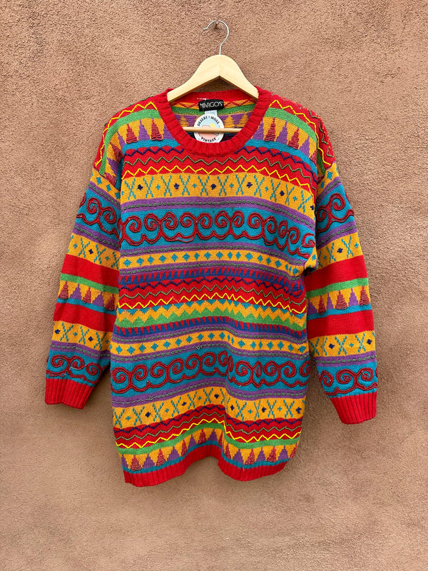 Colorfully Striped & Beaded Margos Sweater - large - as is