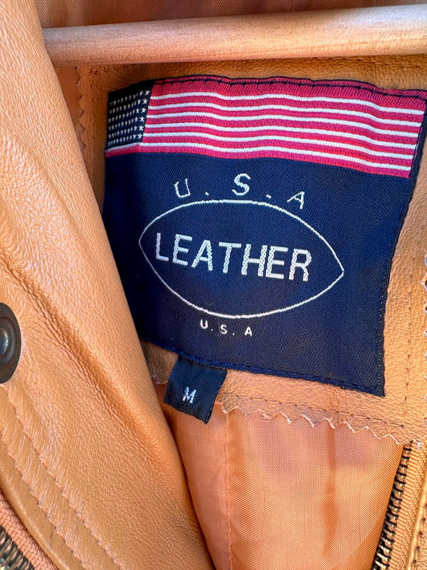 USA Leather Camel Color Bomber Jacket