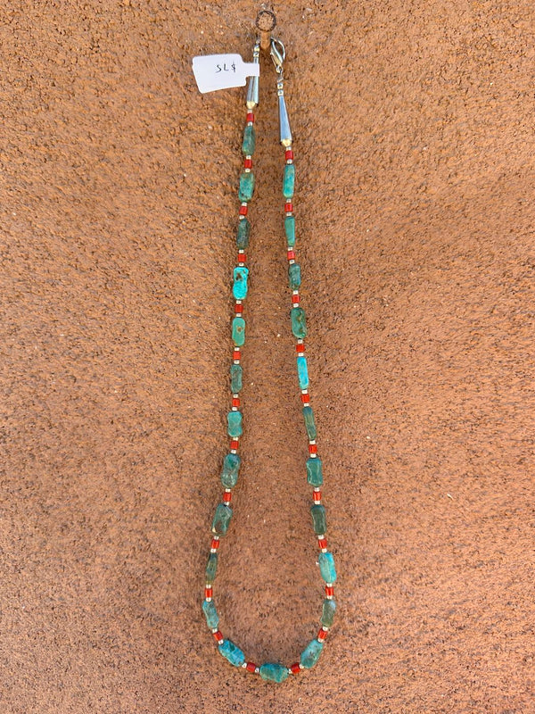 Turquoise, Coral and Sterling Silver Necklace