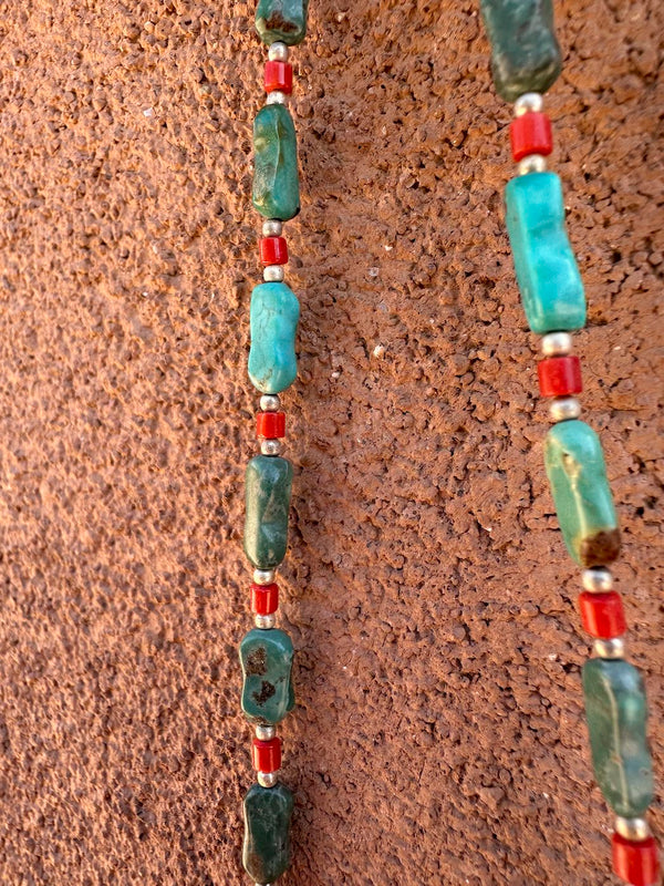 Turquoise, Coral and Sterling Silver Necklace