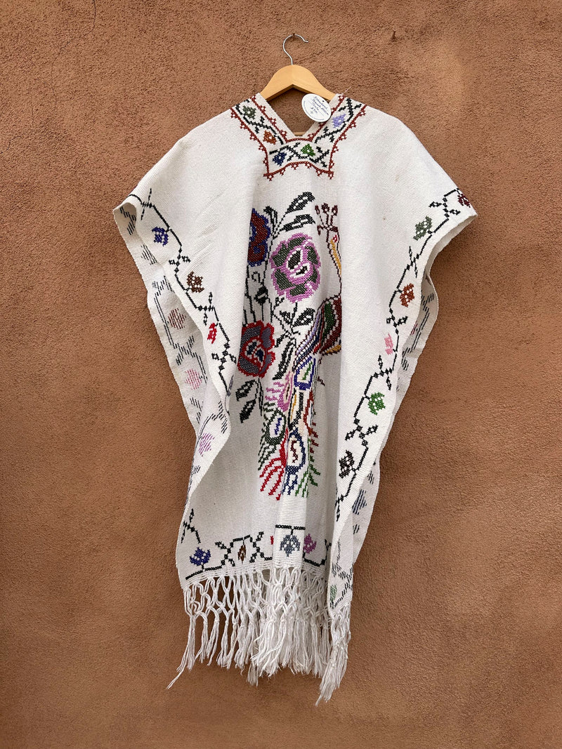 Embroidered Peacock Mexican Poncho