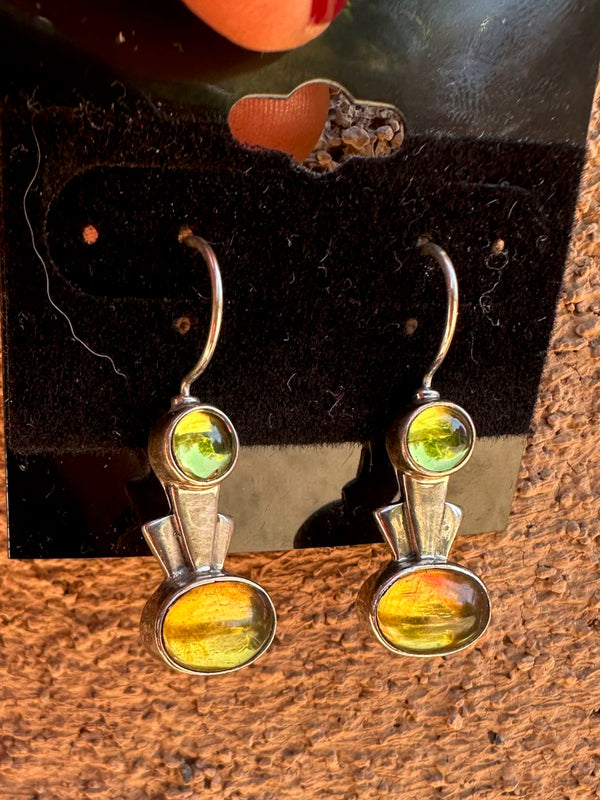 Peridot and Amber Sterling Silver Earrings
