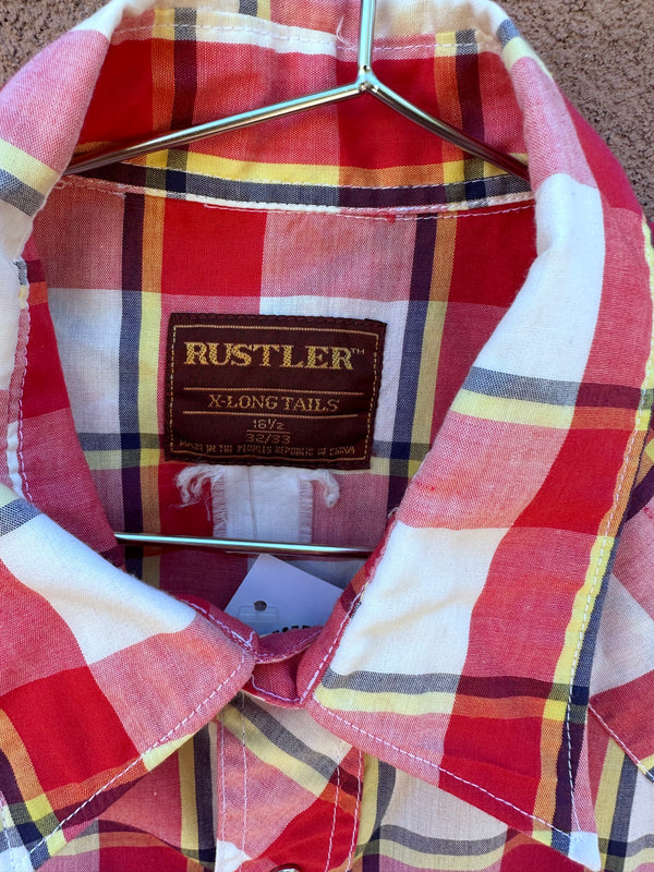 Rustler Red Plaid X-Long Tails Red Button Snap