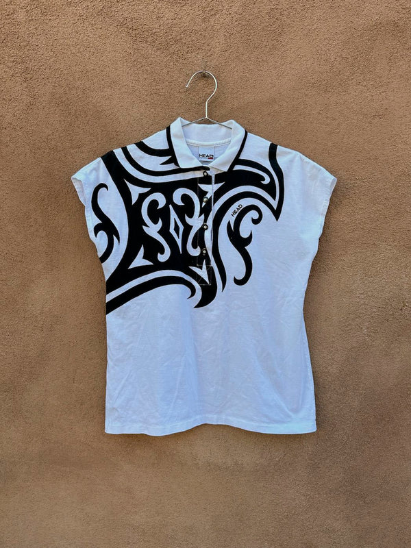 90's Tribal Design Head Tennis Polo Shirt