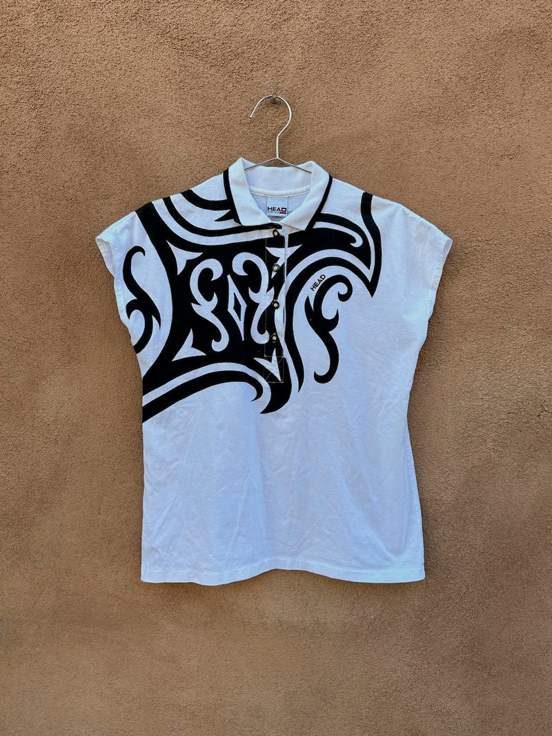 90's Tribal Design Head Tennis Polo Shirt