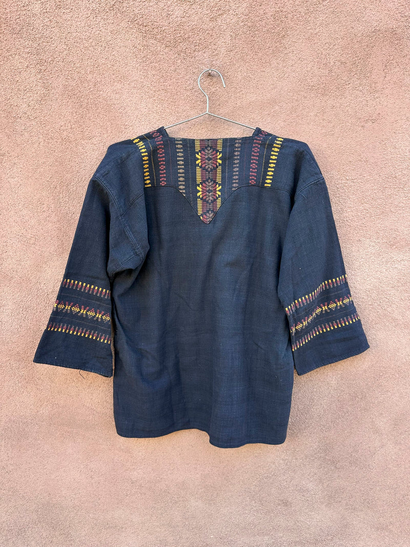 Black with Earthtone Embroidery Guatemalan Shirt