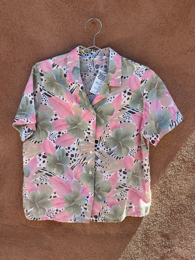 80's Island Blouse with Zebra Stripes and Polka Dots