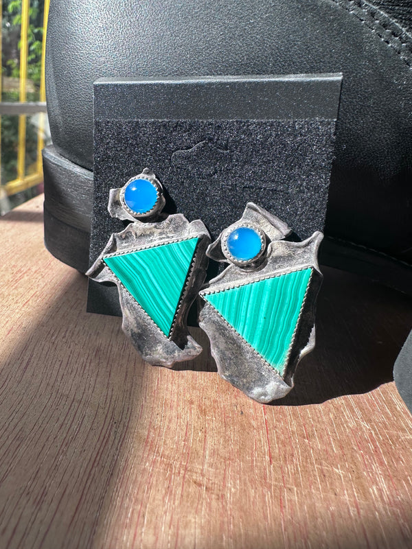 Sterling, Malachite & Aqua Marine Earrings (on hold)