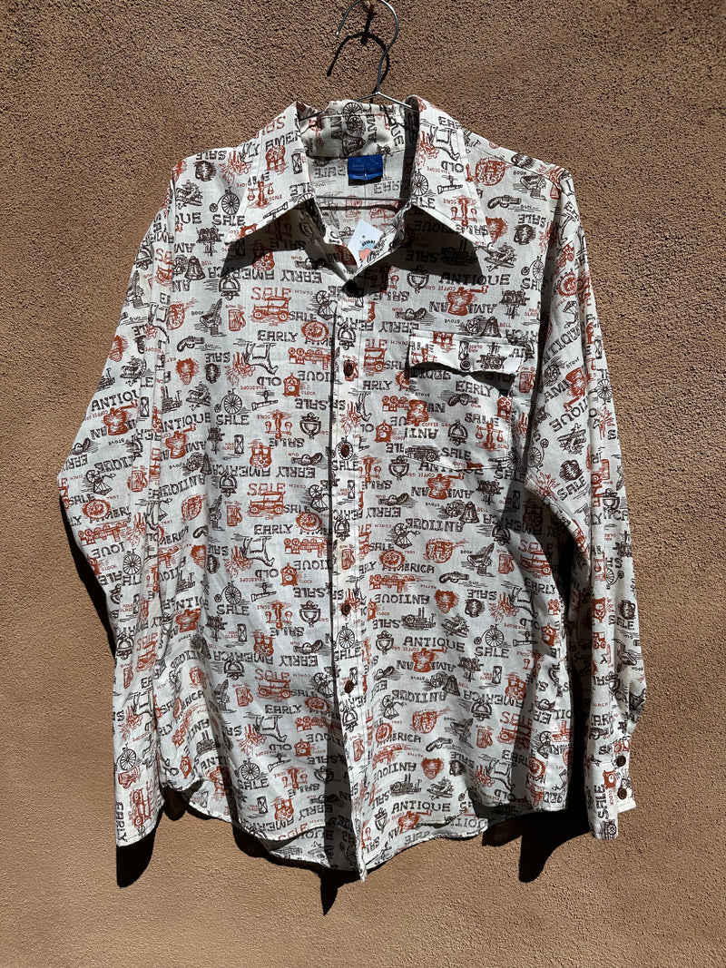 1970's Sears Jeans Joint All Around Print Antiques Shirt