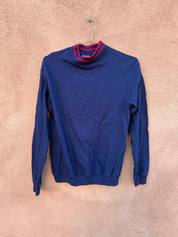 Navy Blue Turtleneck Sweatshirt with Red Detail