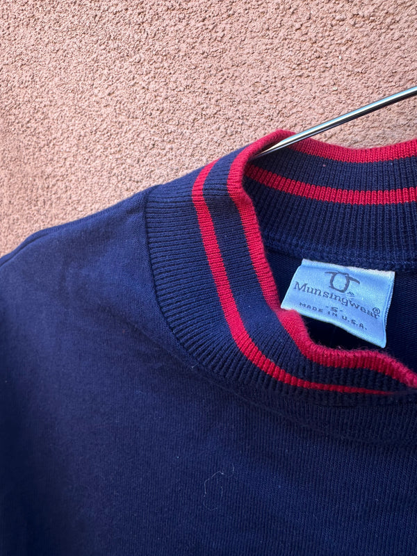Navy Blue Turtleneck Sweatshirt with Red Detail