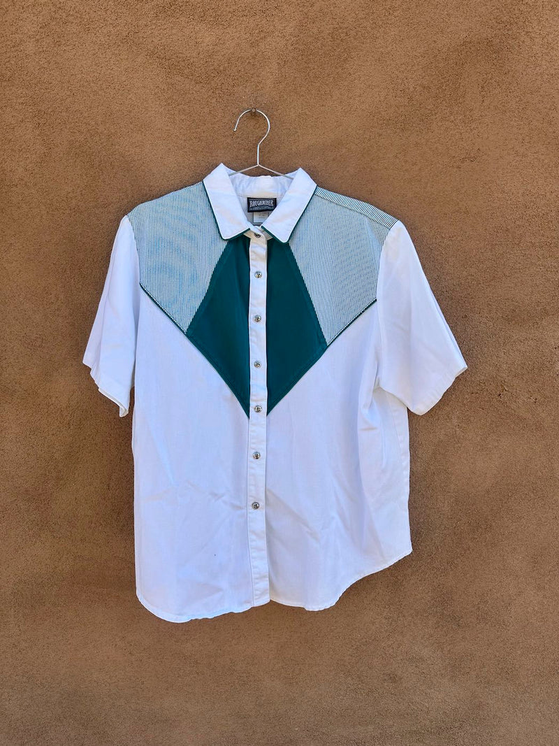 Teal and White Roughrider Western Blouse