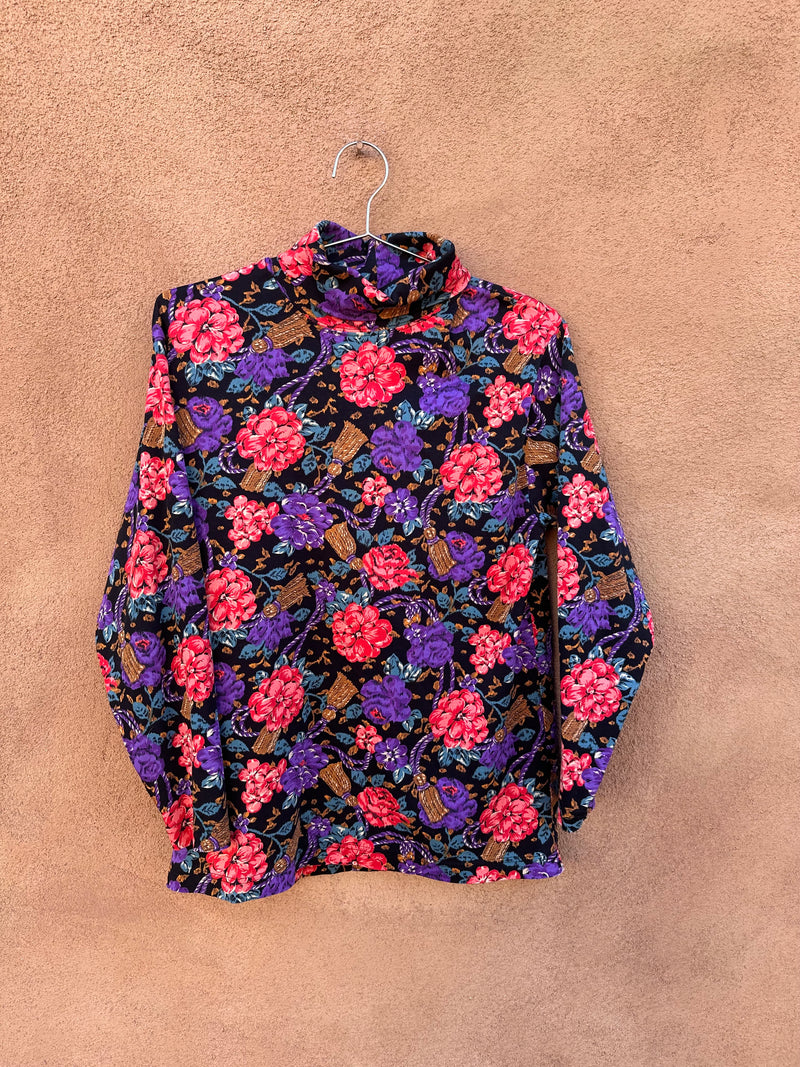 Hunt Club Flowery Turtleneck Long Sleeve Top