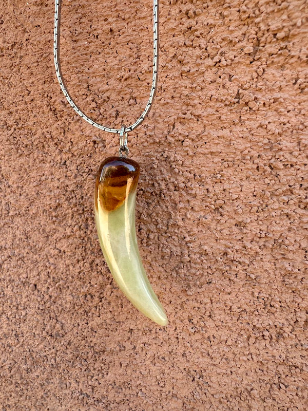 Green Onyx, Horn and Sterling Silver Necklace
