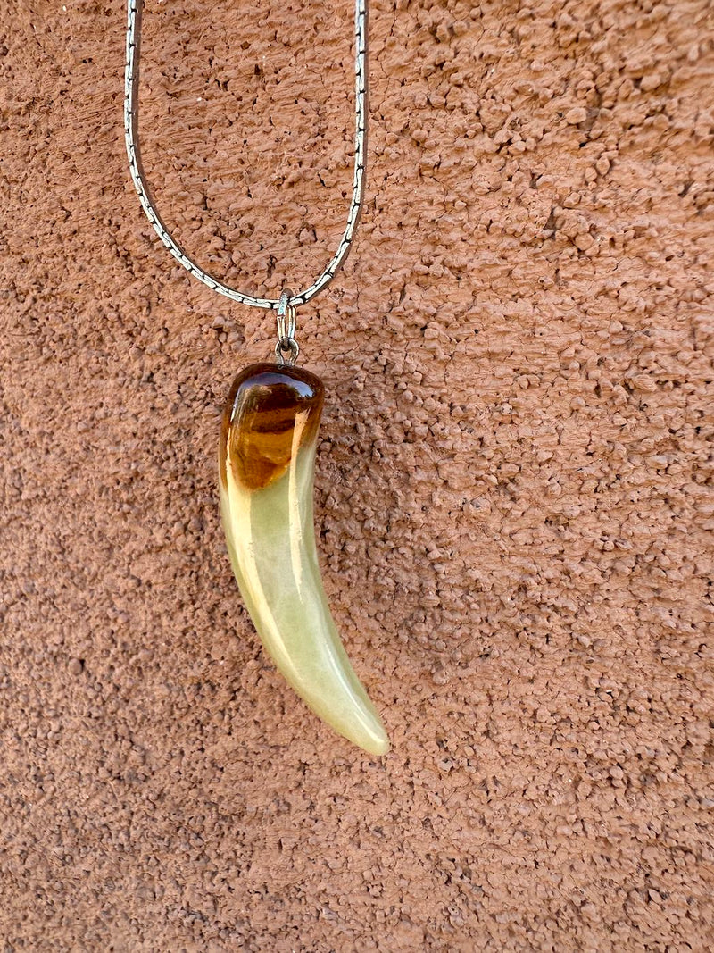 Green Onyx, Horn and Sterling Silver Necklace