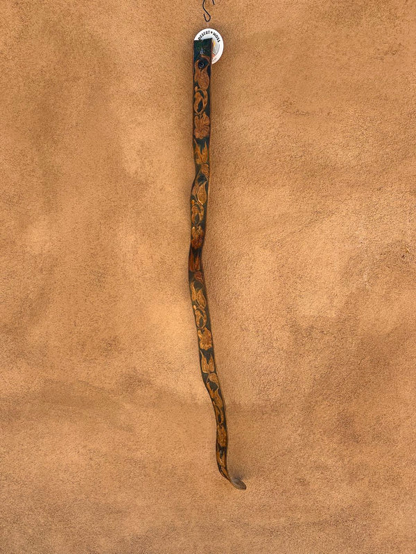 Black and Brown Hand Tooled Floral Leather Belt - as is