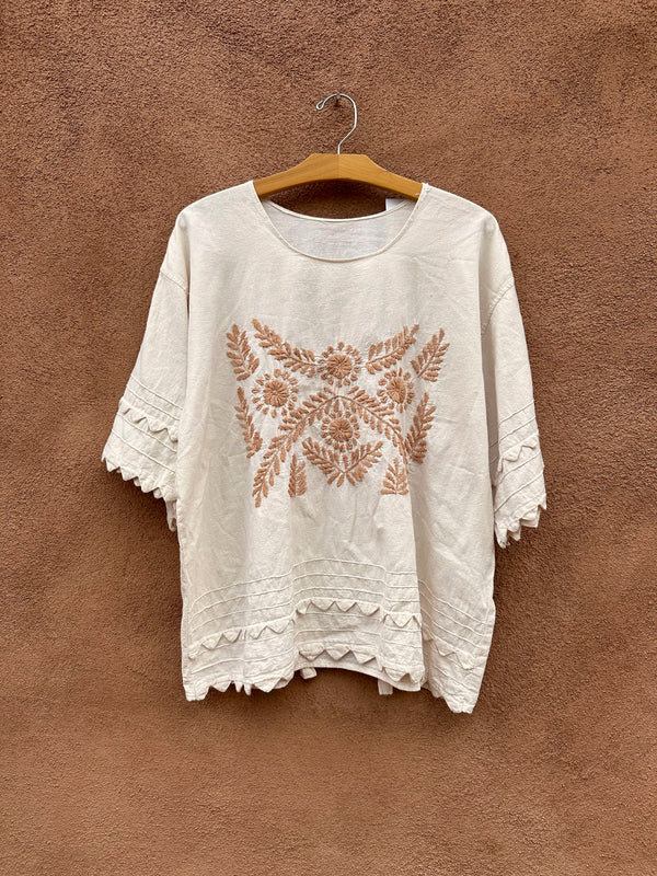 Mexican Embroidered Floral Blouse with Awesome Sleeves and Hem