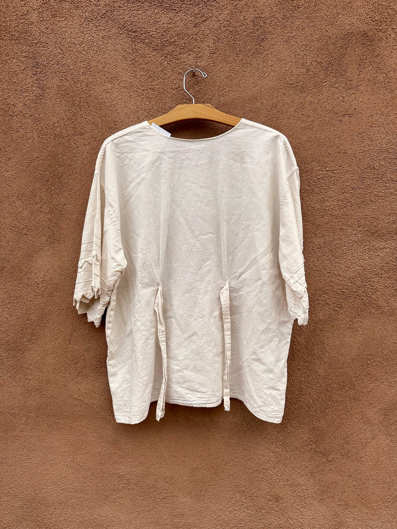 Mexican Embroidered Floral Blouse with Awesome Sleeves and Hem