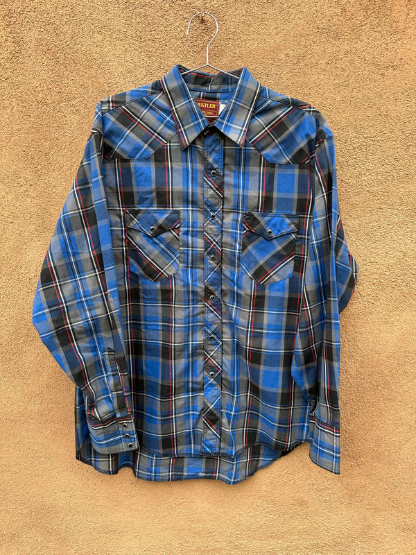 Blue/Gray Rustler Western Shirt w/Black Snaps 17 1/2, 34/35