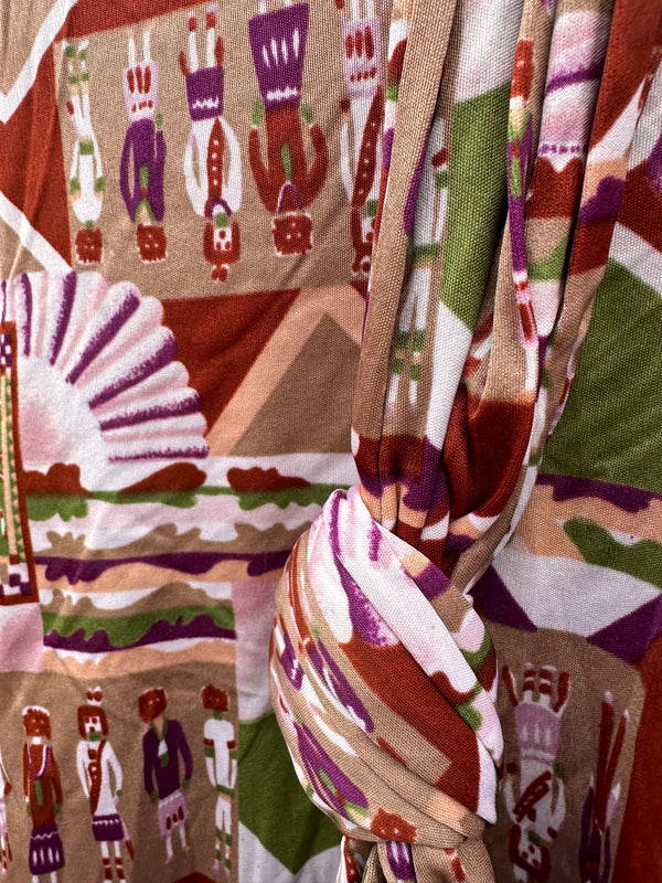 Vicki Volts Native American Print Top with Tie Accessory