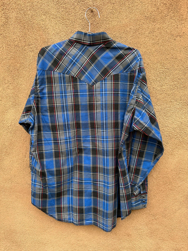 Blue/Gray Rustler Western Shirt w/Black Snaps 17 1/2, 34/35