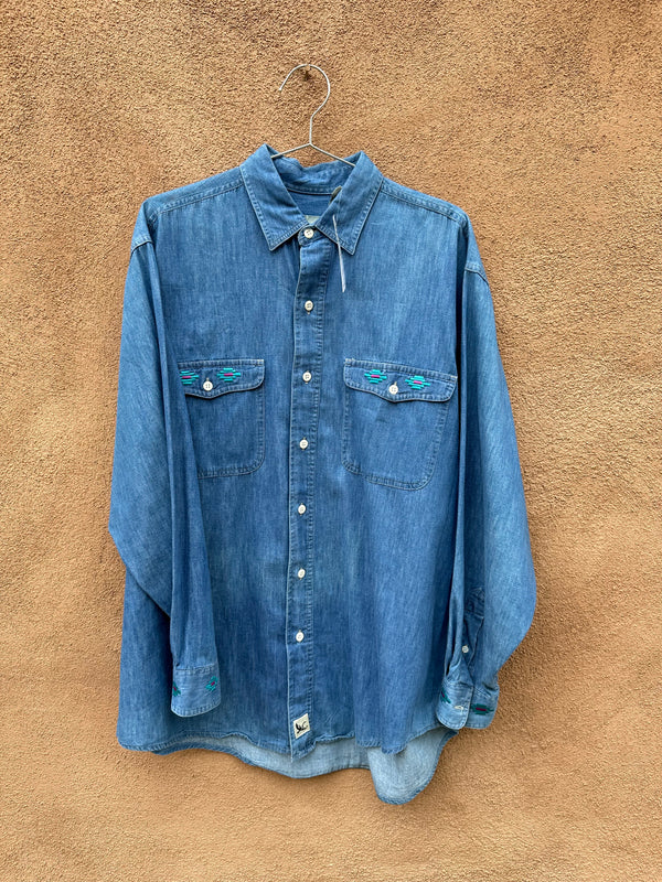 Eddie Bauer Denim Shirt with Double Headed Thunderbird