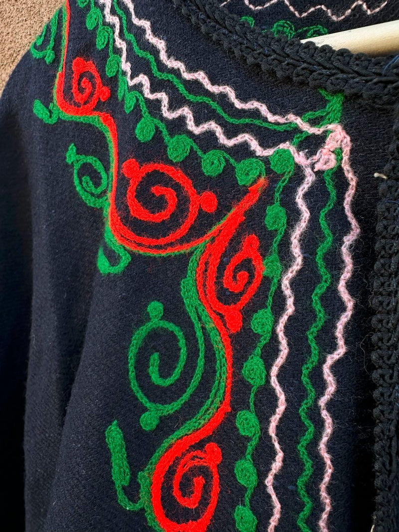 Kashmir Embroidered Wool Cape 1970's Era