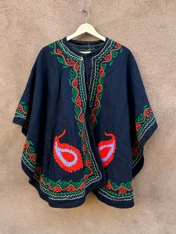 Kashmir Embroidered Wool Cape 1970's Era