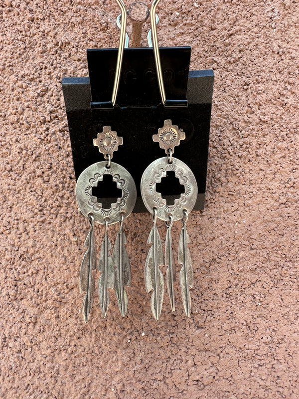 Punched Sterling & Feather Earrings