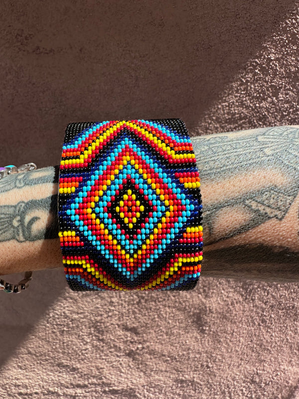 Navajo Beaded Leather Cuff