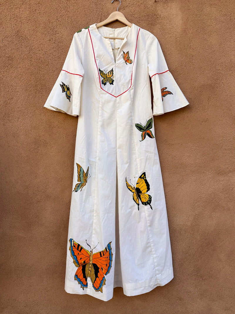 1970's Hand Painted Butterfly Maxi Dress by Ben Lee of California