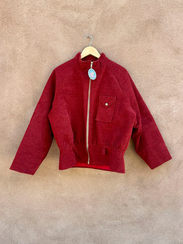 1960's Rust Colored Chenille Carpet Zip Up Jacket
