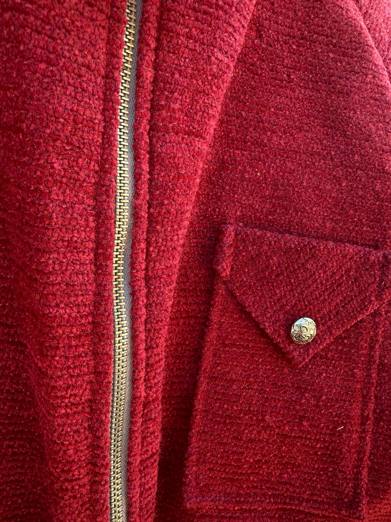 1960's Rust Colored Chenille Carpet Zip Up Jacket