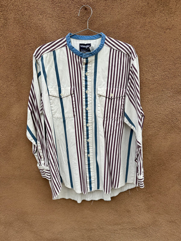 Striped Cotton Wrangler Shirt with Standing Collar