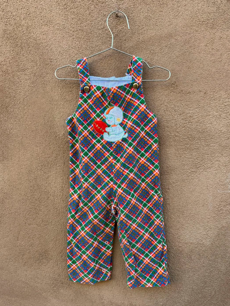 1960's Plaid Football Puppy Overall Onesie for Kiddos