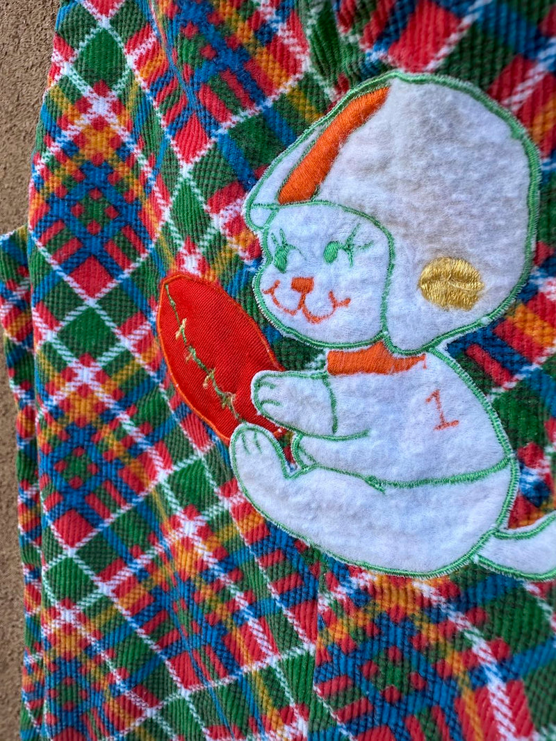 1960's Plaid Football Puppy Overall Onesie for Kiddos