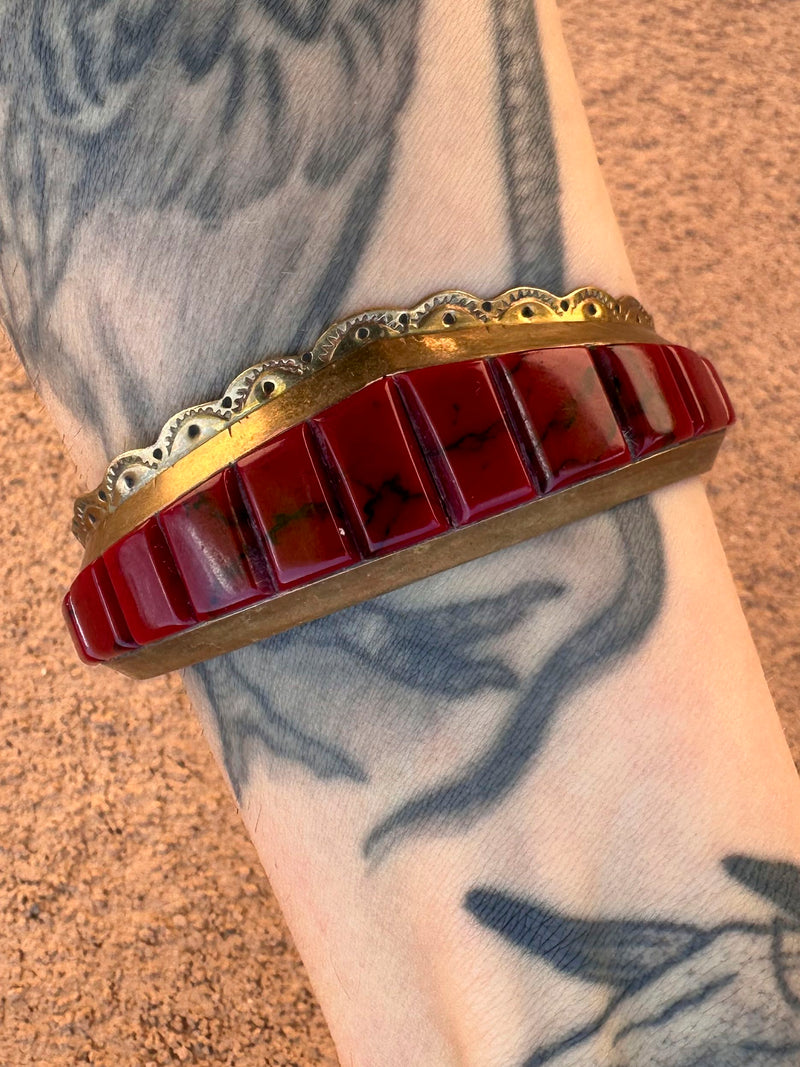 Red Jasper Brass Diné Cuff