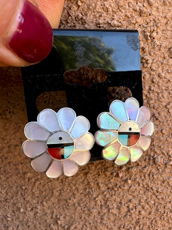 Zuni Sunface Inlay Clip On Earrings