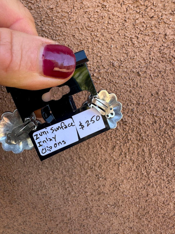 Zuni Sunface Inlay Clip On Earrings