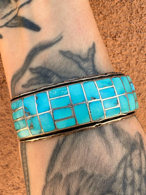 Old Pawn Brick Turquoise Sterling Silver Cuff