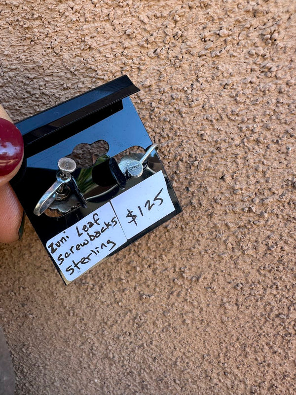 Zuni Leaf Screwbacks Earrings Sterling Silver