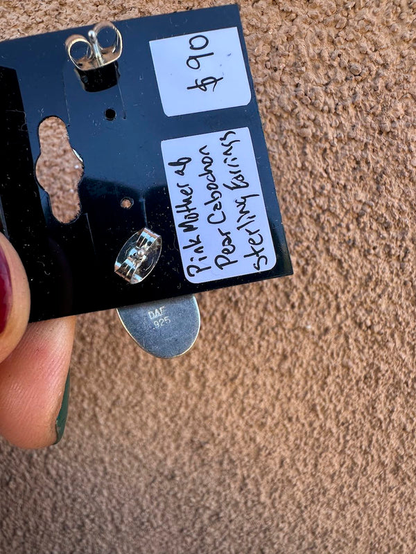 Pink Mother of Pearl Cabochon Sterling Silver Earrings