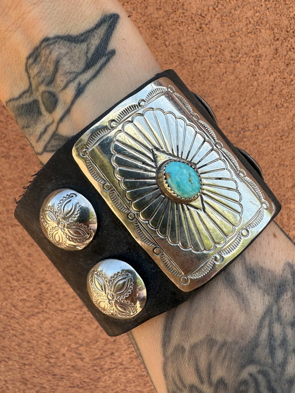 Turquoise, Leather and Silver Bracelet