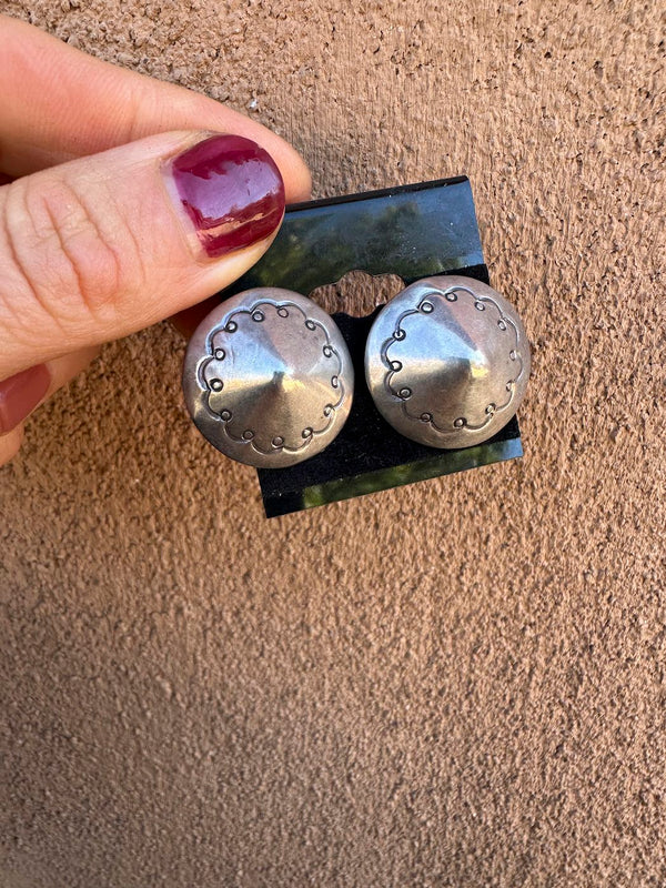 Solid Sterling Silver Large Concho Screwback Earrings