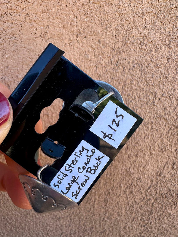 Solid Sterling Silver Large Concho Screwback Earrings