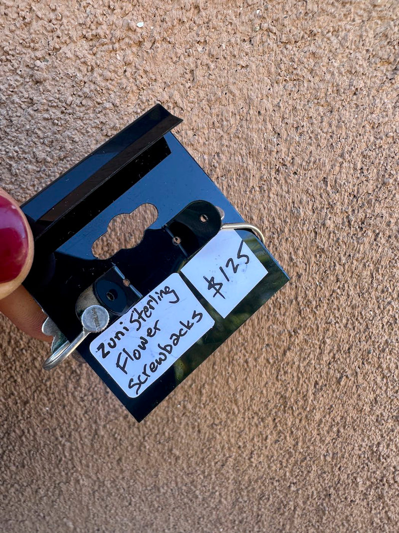 Zuni Sterling Silver Flower Screwbacks Earrings