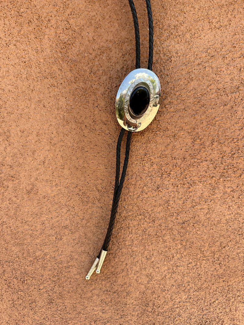 Oval Black Stone Bolo Tie