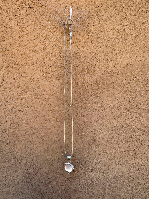 Pink Mother of Pearl Cabochon Sterling Silver Necklace